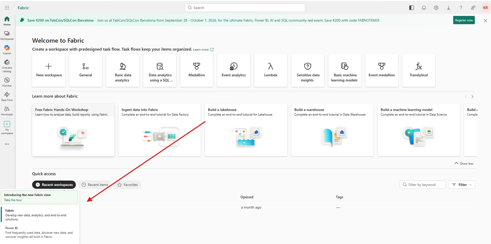 The new Fabric portal view