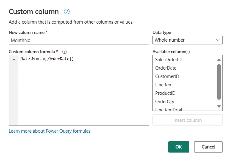Adding a custom MonthNo column