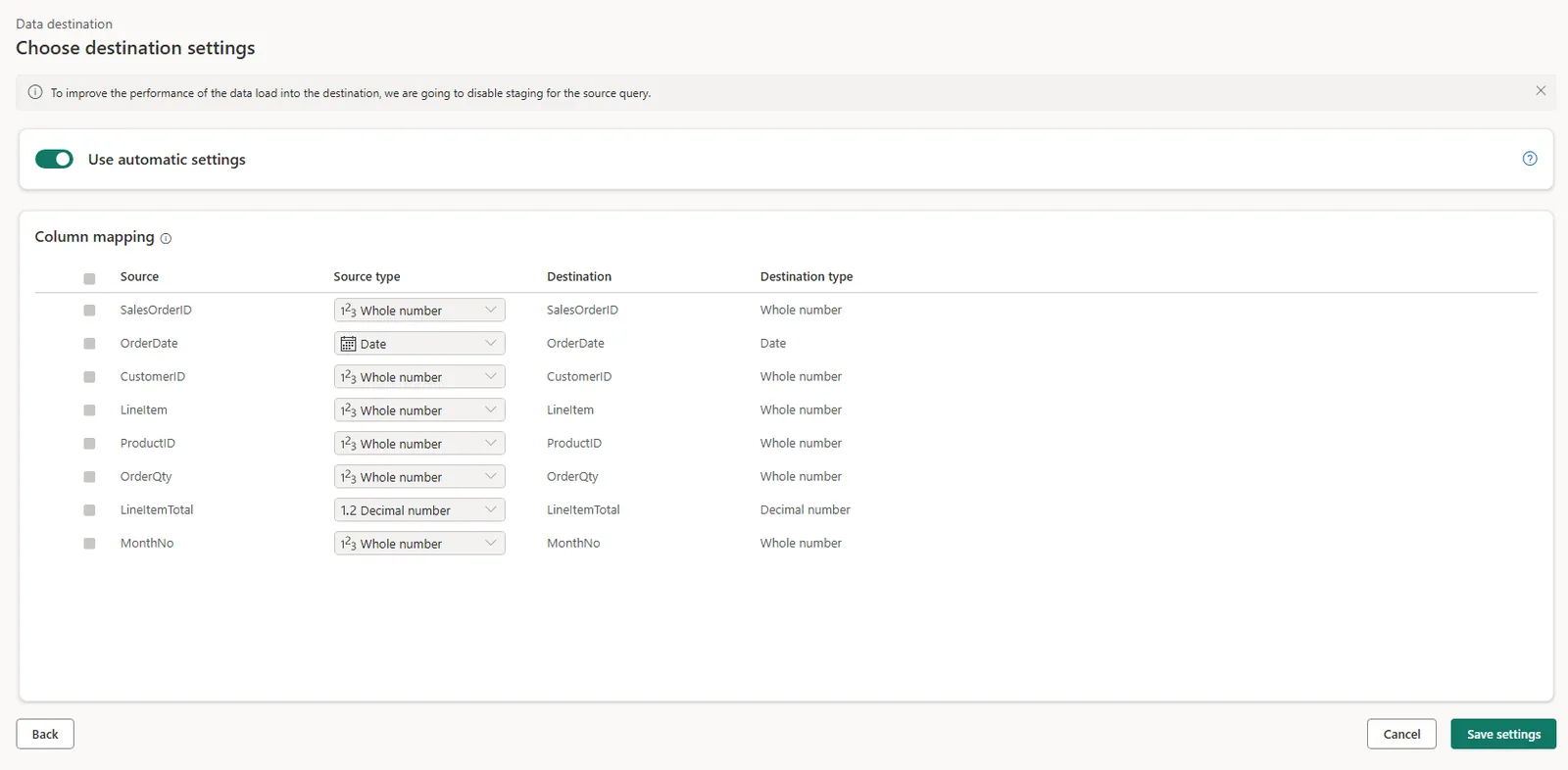 Configuring the Lakehouse destination