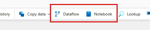 Dataflow and Notebook buttons on the ribbon