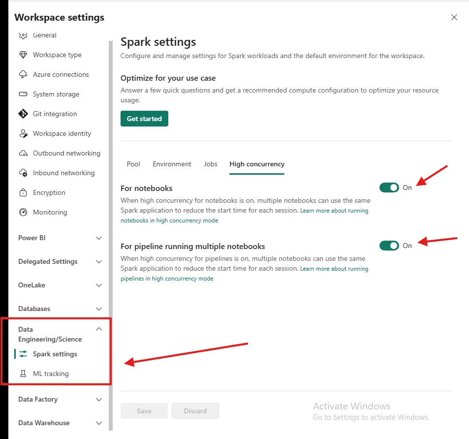 Enabling high concurrency in Spark settings